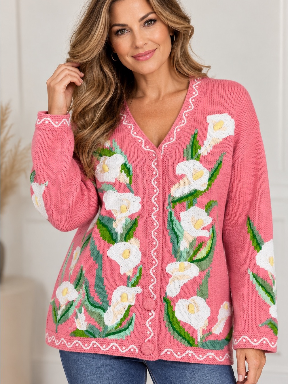 Cottage core embroidered Cardigan sweater